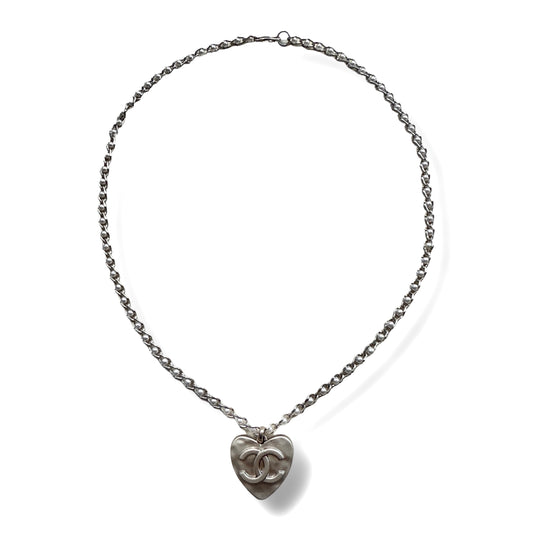 Vintage CC Hammered Silver Heart Re-Worked Necklace