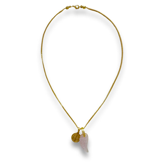 Angel Wing Blessing Necklace - Rose Quartz