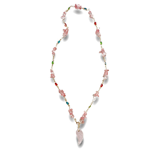 Angel Wing Blessing Necklace -Rose Quartz