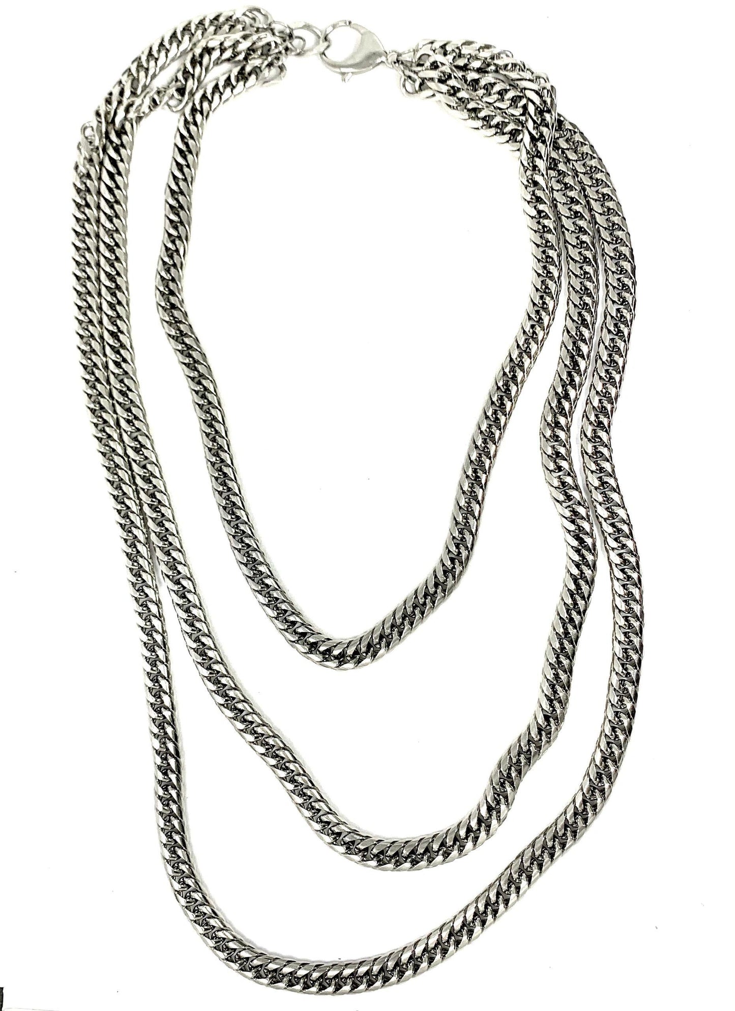 Bulky Silver Long Multi Necklace