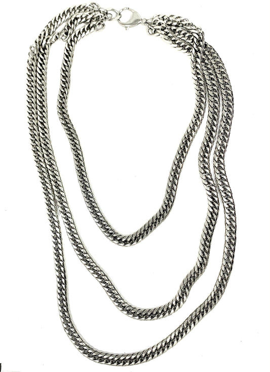 Bulky Silver Long Multi Necklace