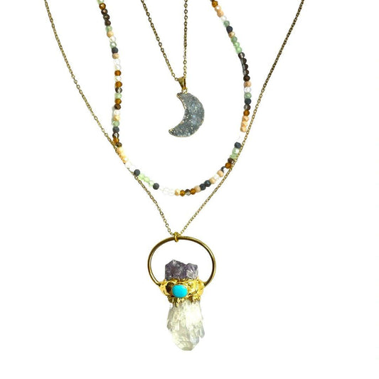Crescent Moon Aura Crystal Necklace Set