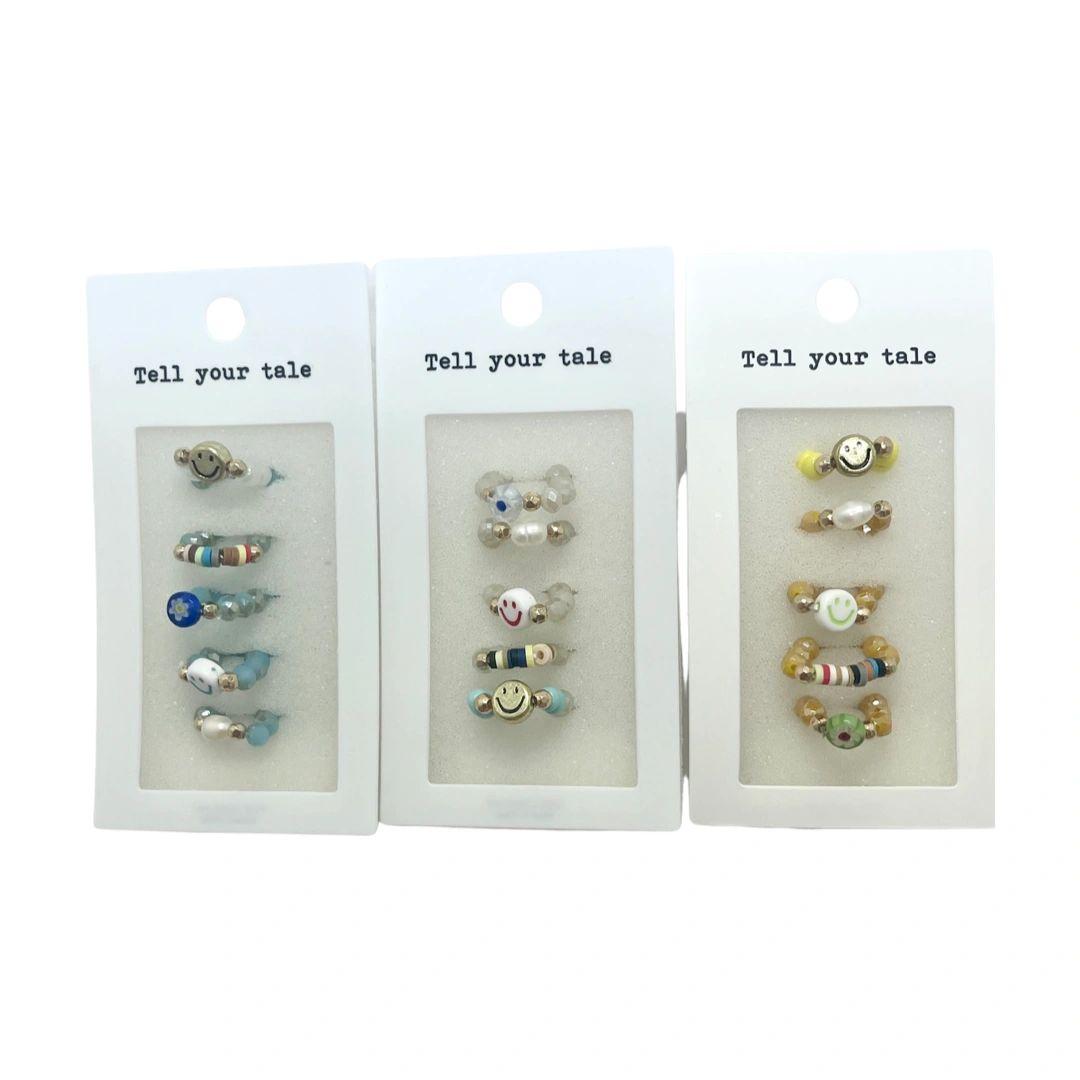 Elastic Smiley Rings - Set of 5