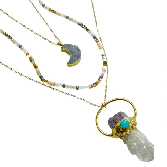Crescent Moon Aura Crystal Necklace Set