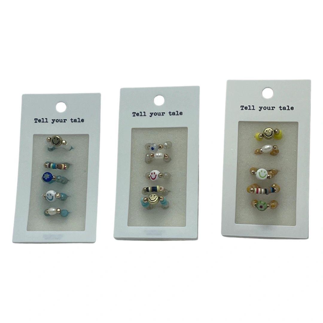 Elastic Smiley Rings - Set of 5
