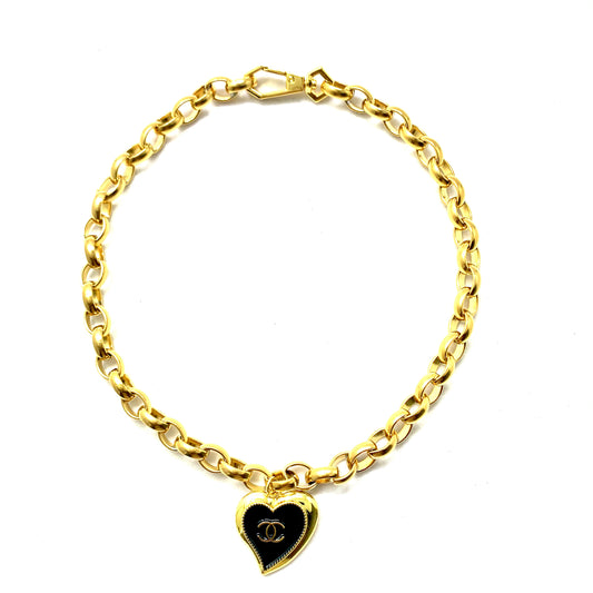 Vintage CC Irregular Heart Re-Worked Necklace