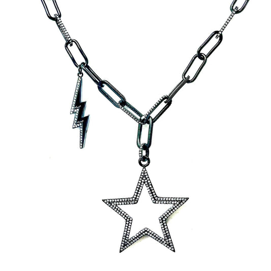Black Plated Zirconia Star Necklace
