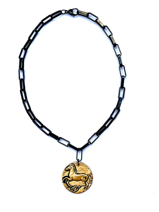 Vintage CC Horse Button Re-Worked Necklace