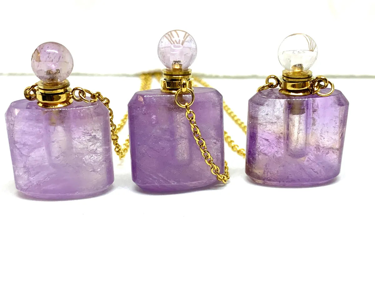 Amethyst Natural Quartz Essential Oils Perfume Bottle Pendant Necklace