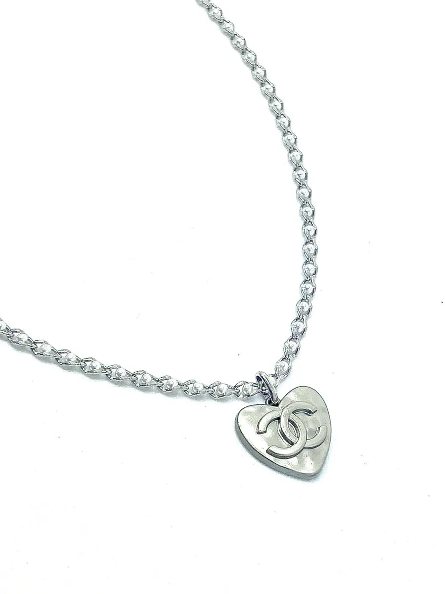 Vintage CC Hammered Silver Heart Re-Worked Necklace