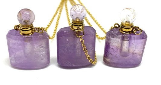 Amethyst Natural Quartz Essential Oils Perfume Bottle Pendant Necklace