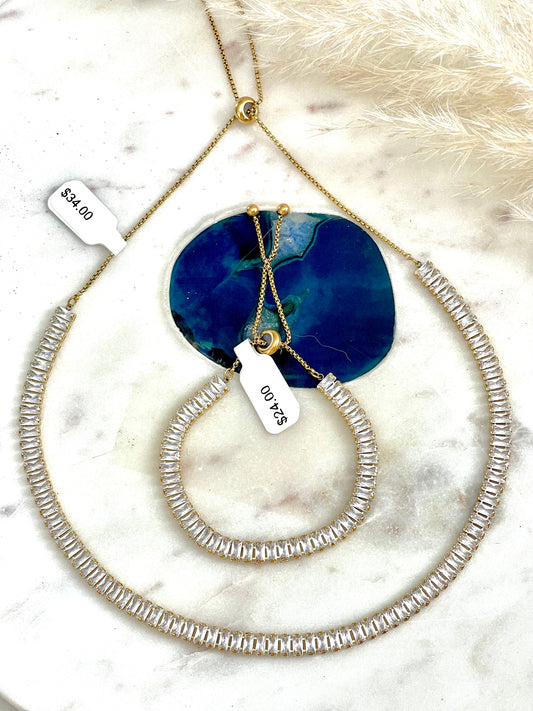 18K Gold Filled Rectangle Clear Zirconia Necklace