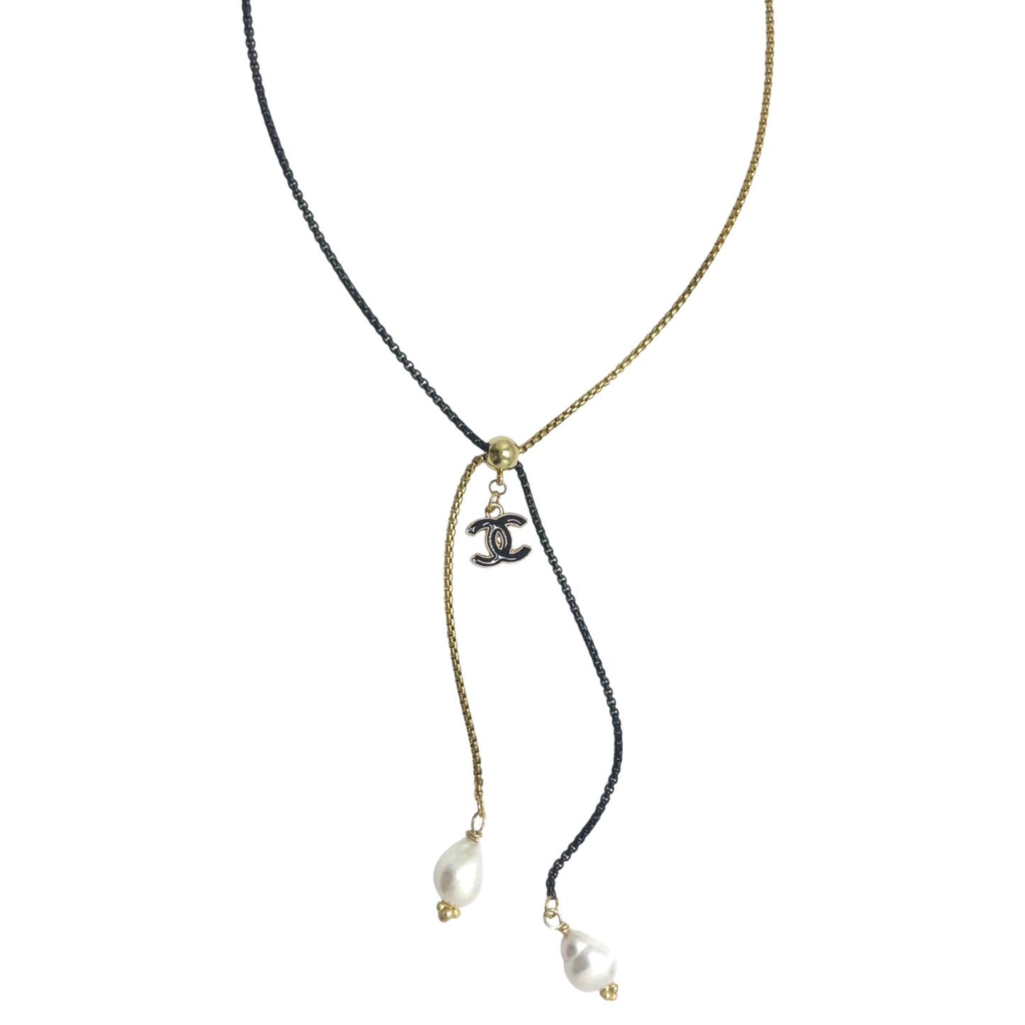 Vintage CC Pearl End Tie Re-Worked Necklace