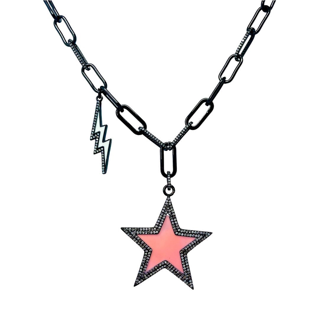 Black Plated Zirconia Star Necklace