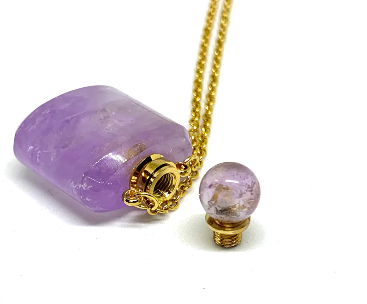 Amethyst Natural Quartz Essential Oils Perfume Bottle Pendant Necklace