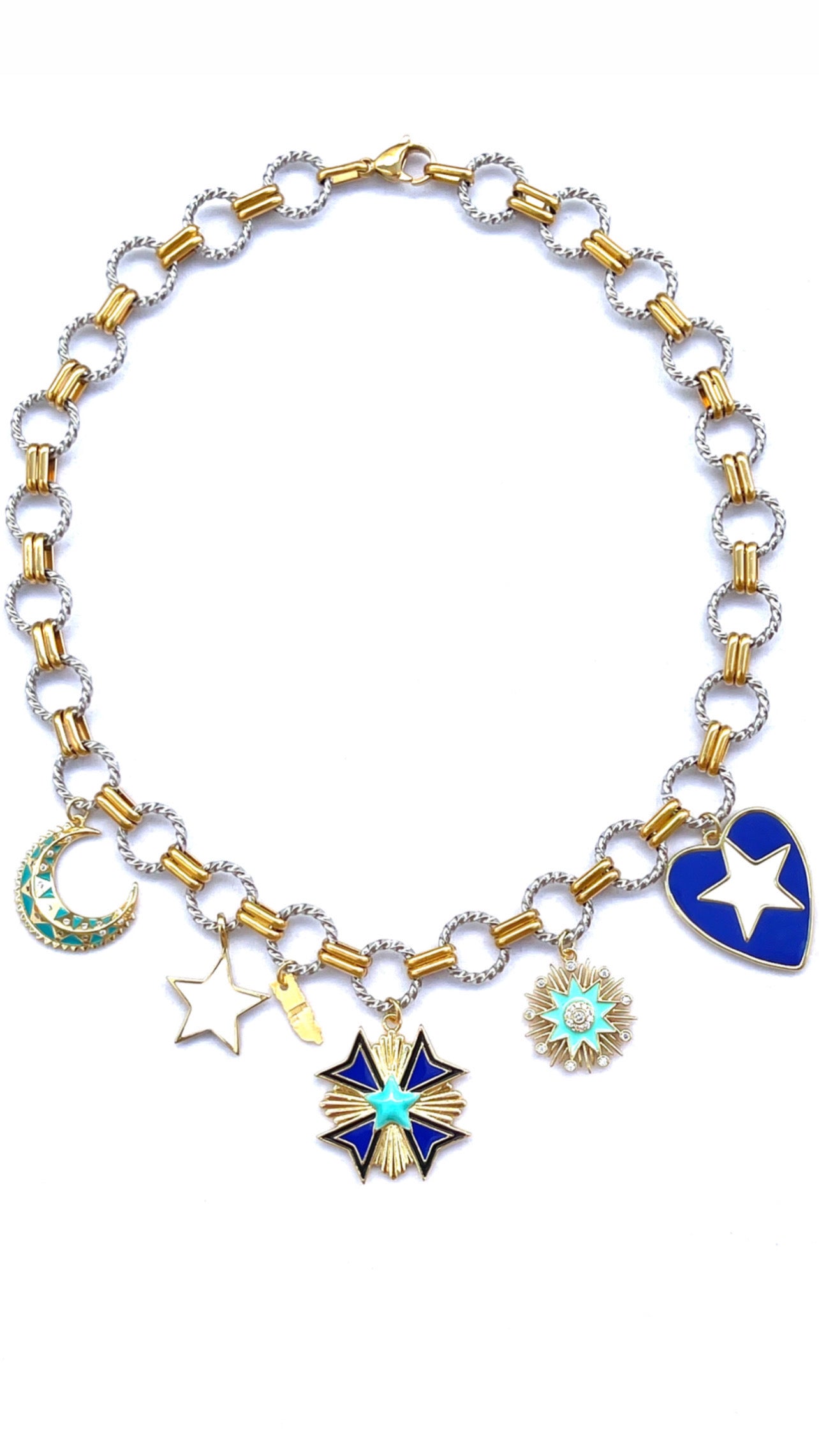 Color Explosion Blue Heart Celestial Necklace