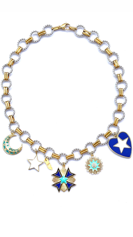 Color Explosion Blue Heart Celestial Necklace