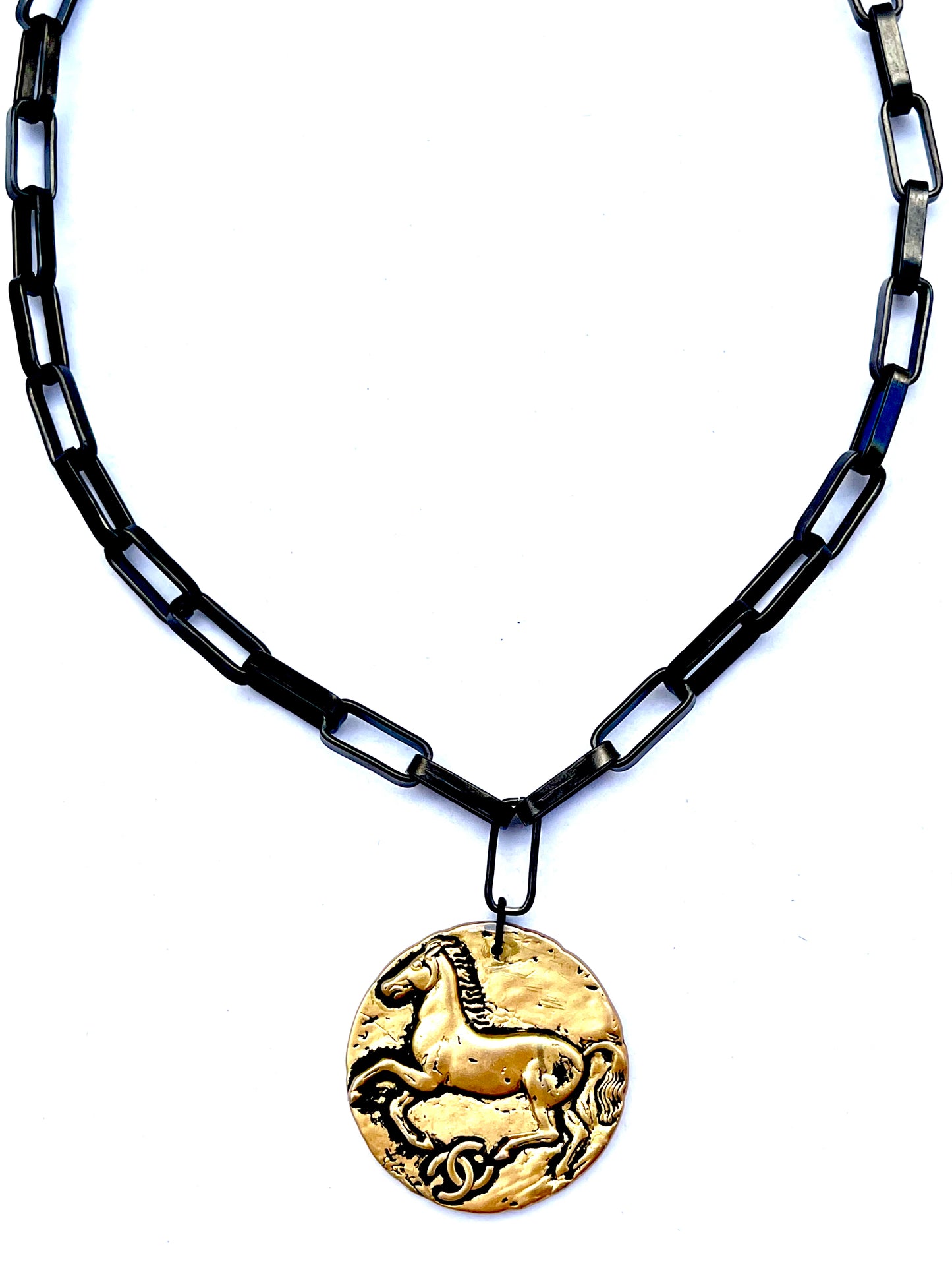 Vintage CC Horse Button Re-Worked Necklace