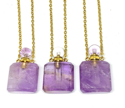 Amethyst Natural Quartz Essential Oils Perfume Bottle Pendant Necklace