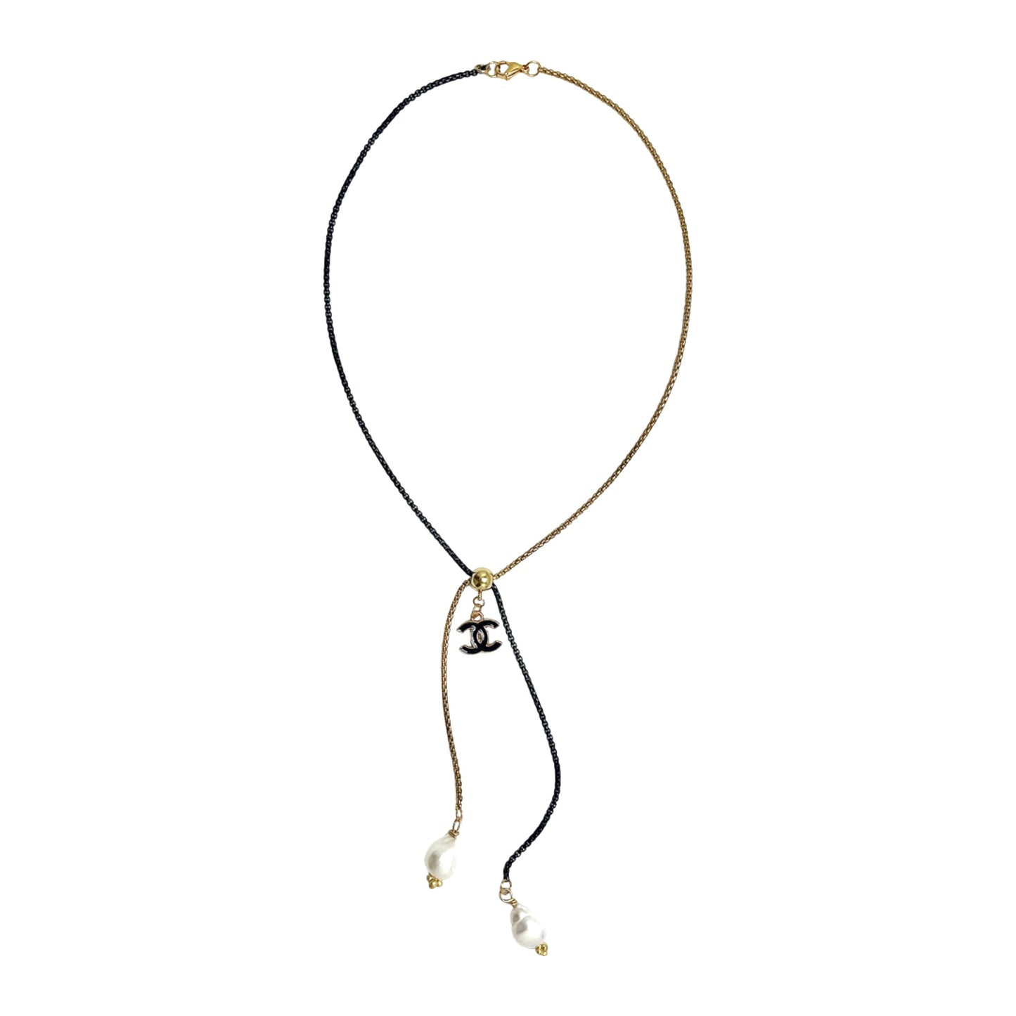 Vintage CC Pearl End Tie Re-Worked Necklace