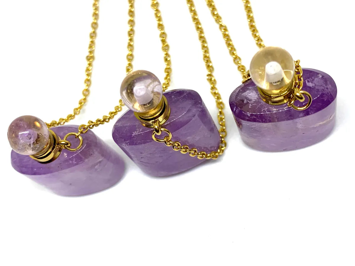 Amethyst Natural Quartz Essential Oils Perfume Bottle Pendant Necklace