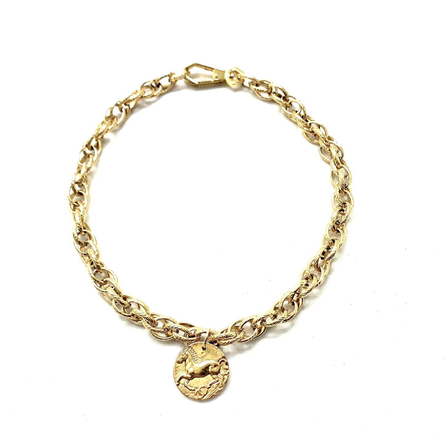 Vintage CC Horse Button Re-Worked Necklace