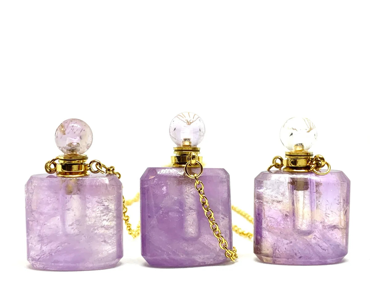 Amethyst Natural Quartz Essential Oils Perfume Bottle Pendant Necklace
