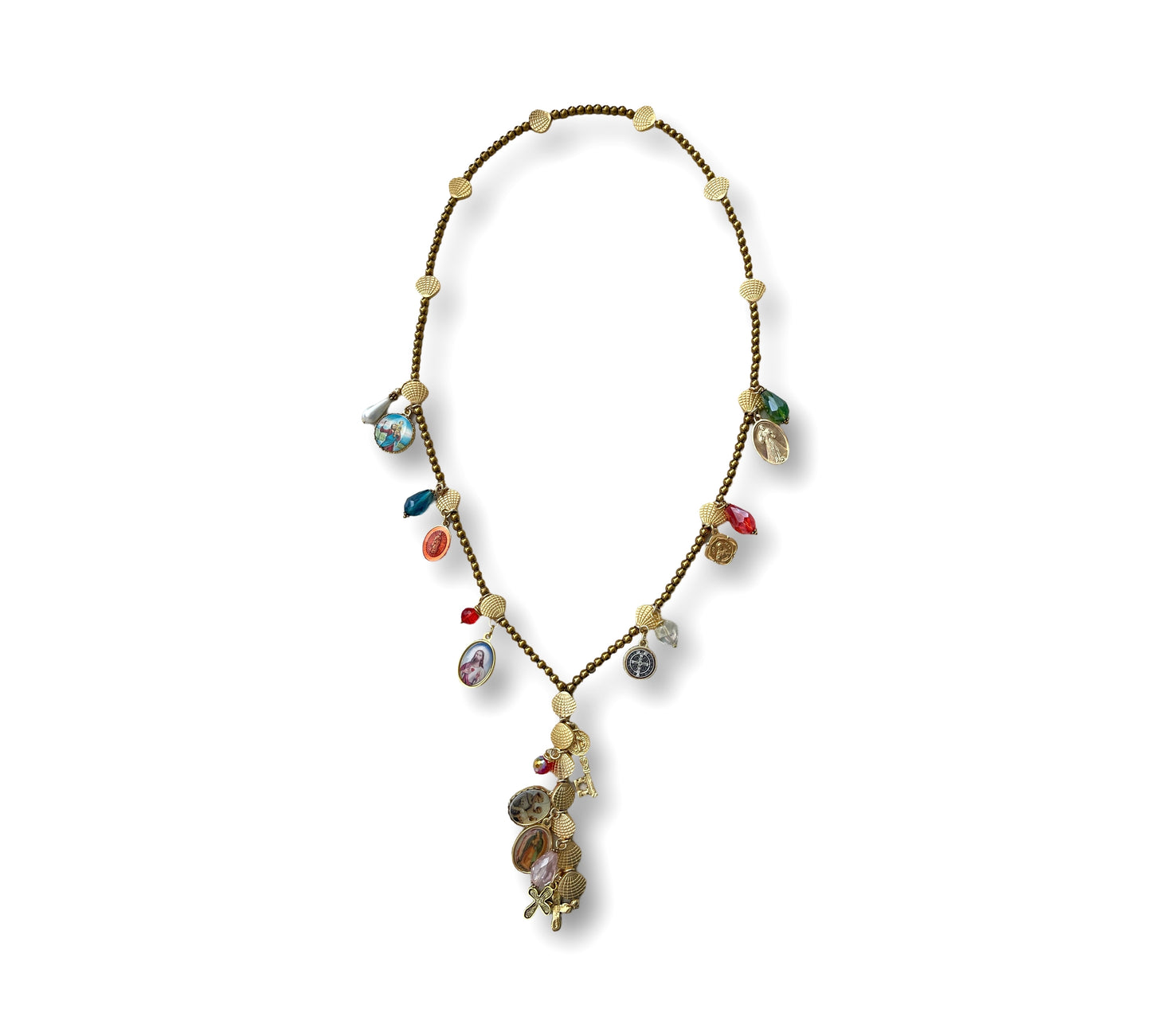 Vintage Medals and Mixed Colors Lariat Necklace