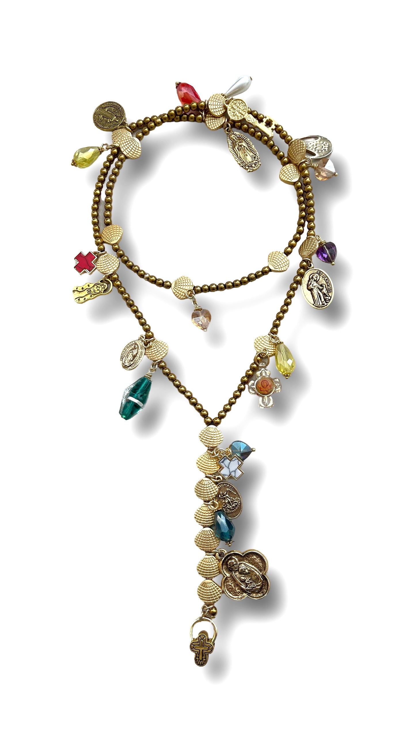 Vintage Medals and Mixed Colors Lariat Necklace