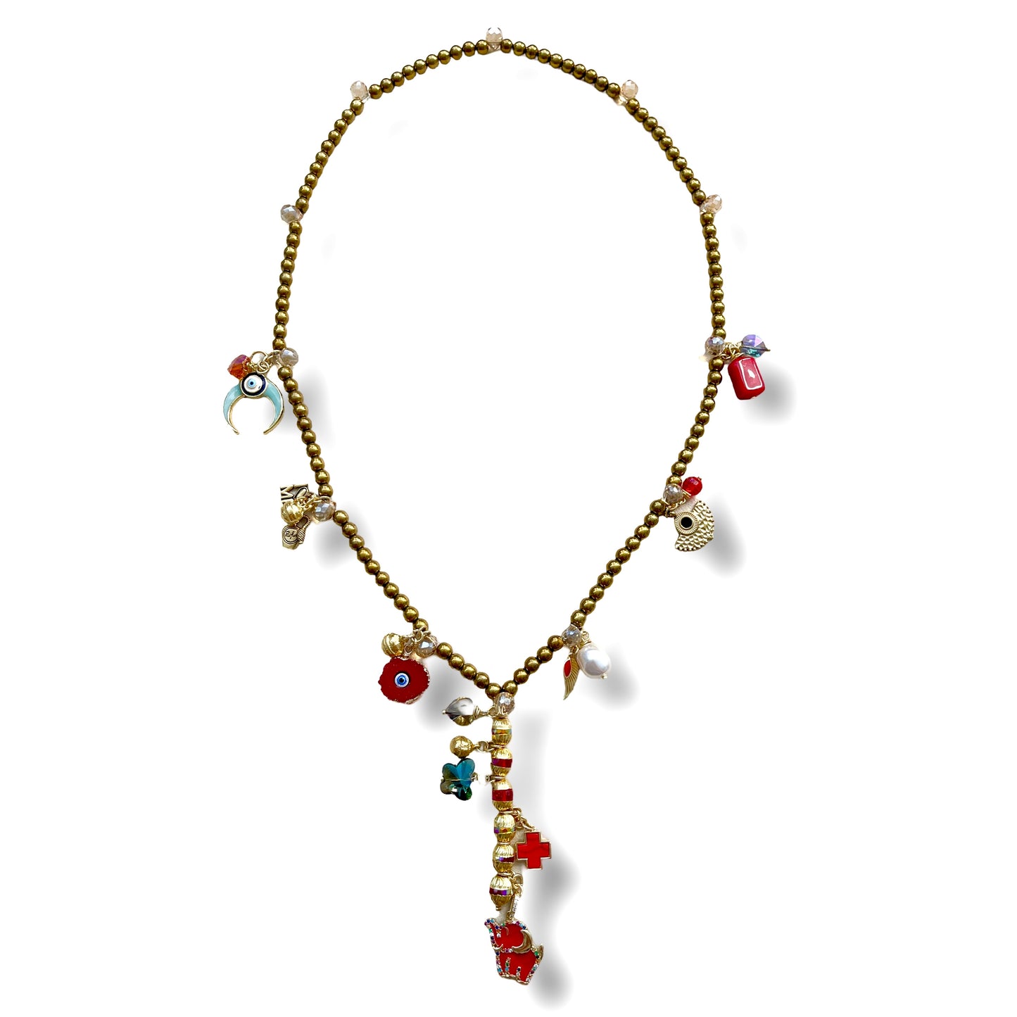 Vintage Medals and Mixed Colors Lariat Necklace