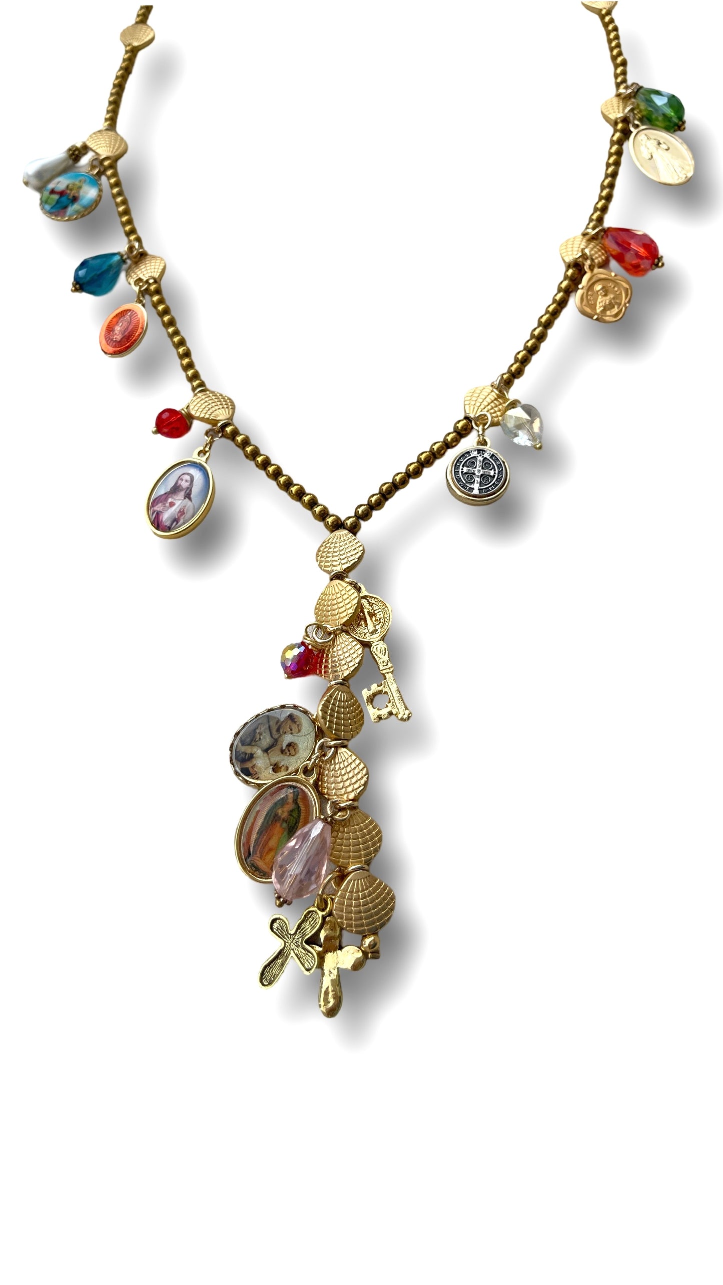 Vintage Medals and Mixed Colors Lariat Necklace