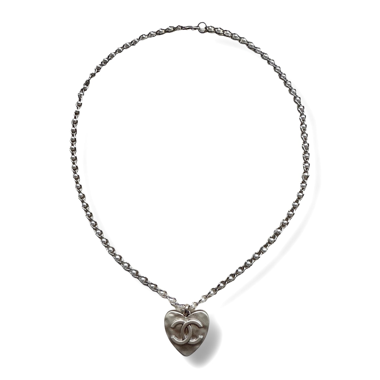 Vintage CC Hammered Silver Heart Re-Worked Necklace