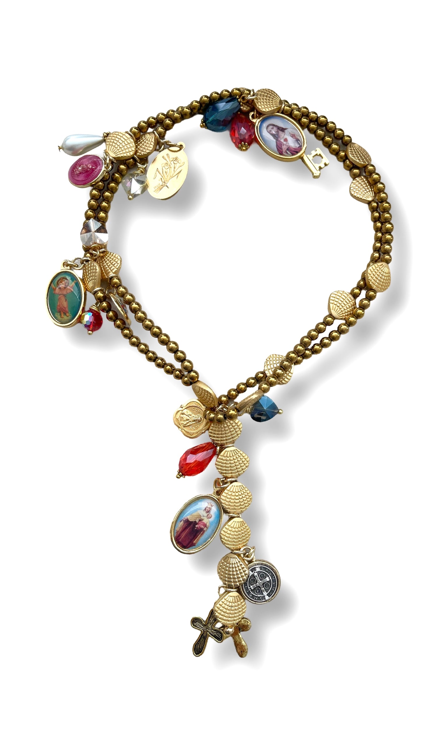 Vintage Medals and Mixed Colors Lariat Necklace