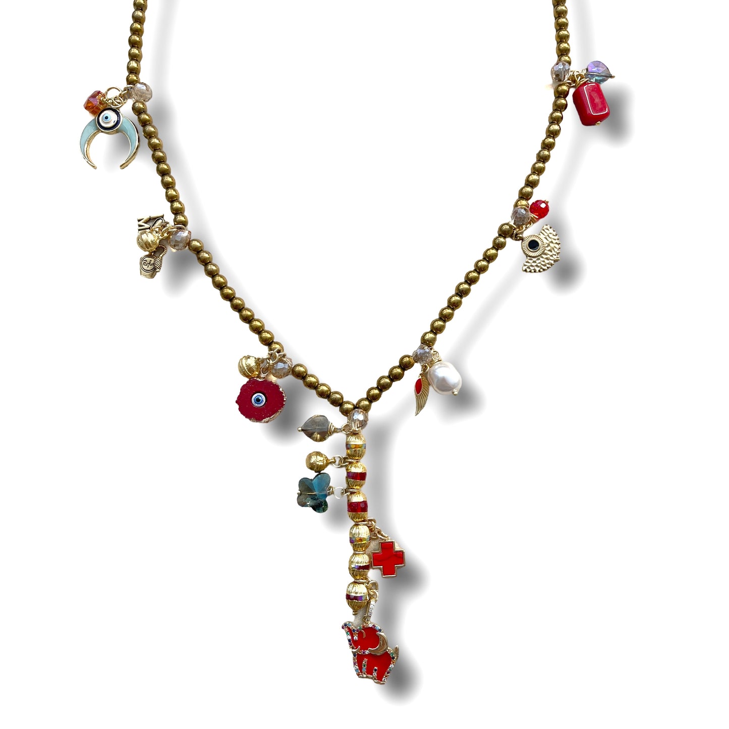 Vintage Medals and Mixed Colors Lariat Necklace