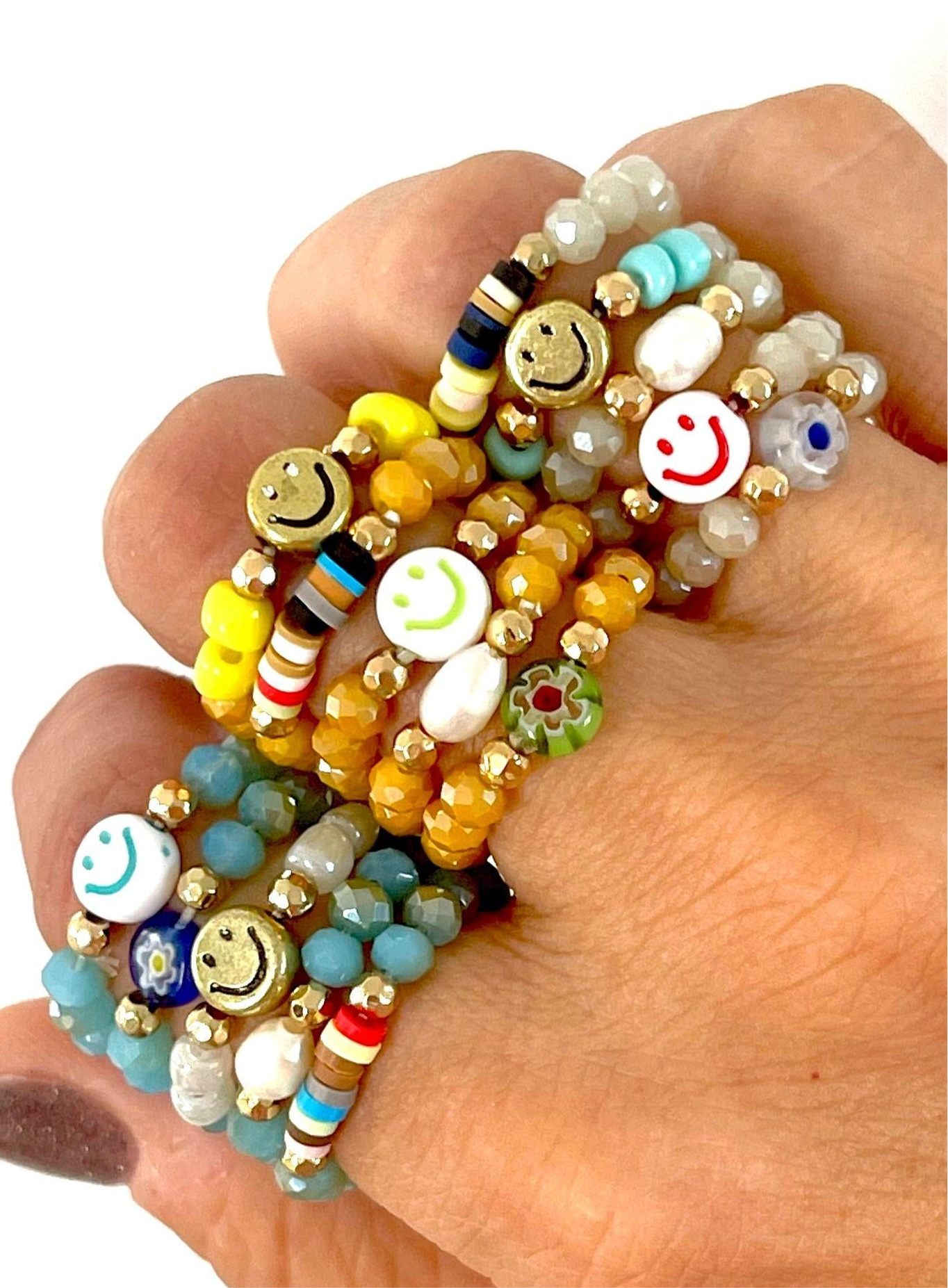 Elastic Smiley Rings - Set of 5