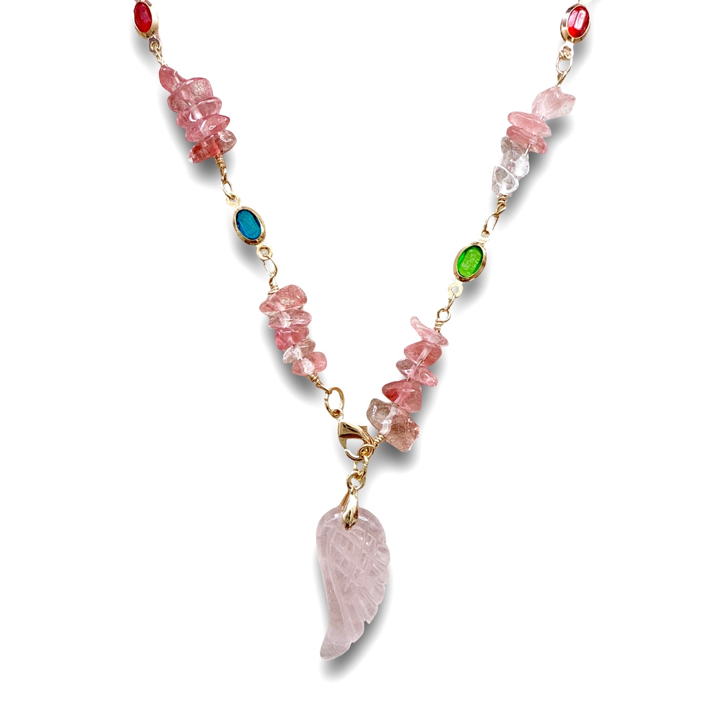 Angel Wing Blessing Necklace -Rose Quartz