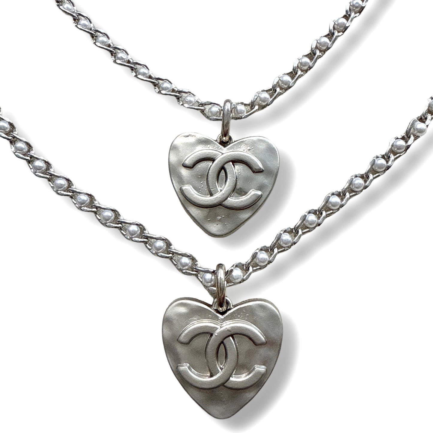 Vintage CC Hammered Silver Heart Re-Worked Necklace