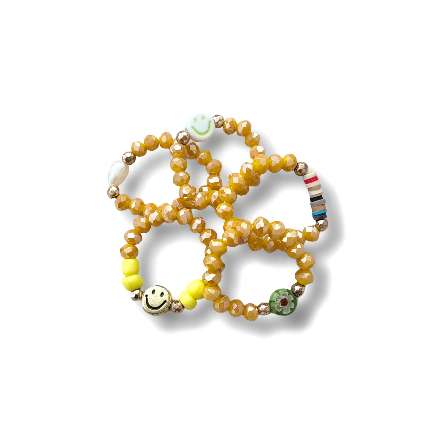 Elastic Smiley Rings - Set of 5