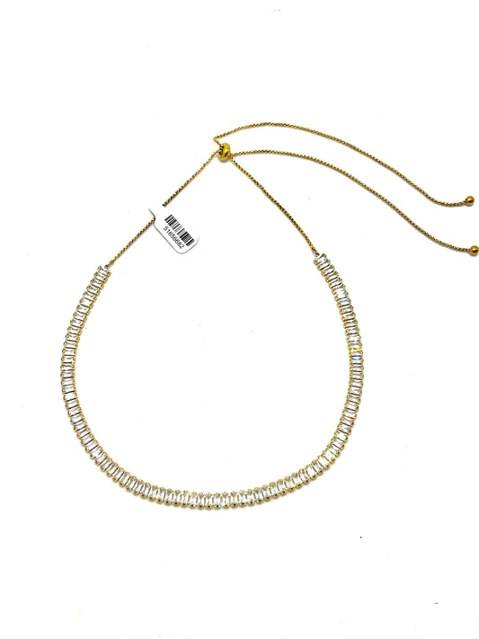 18K Gold Filled Rectangle Clear Zirconia Necklace