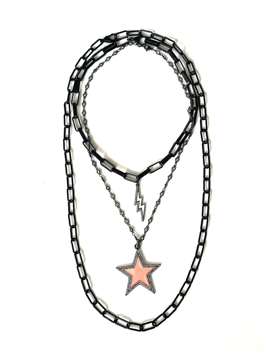 Black Plated Zirconia Star Layering Necklace
