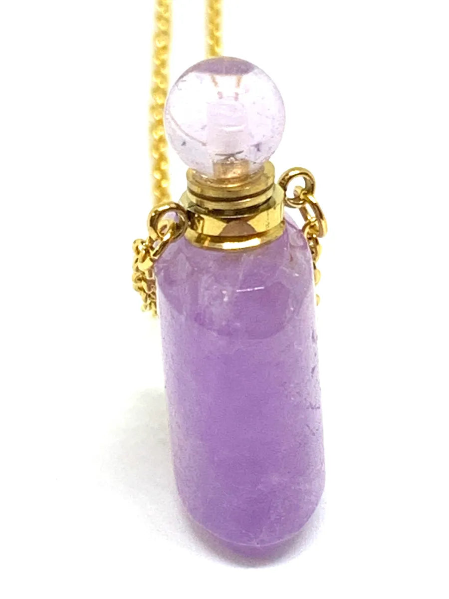 Amethyst Natural Quartz Essential Oils Perfume Bottle Pendant Necklace