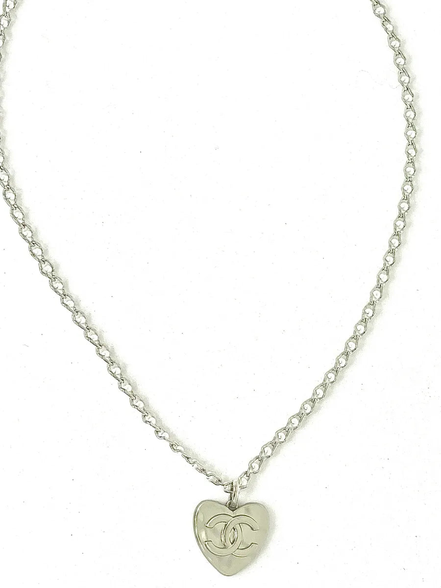Vintage CC Hammered Silver Heart Re-Worked Necklace