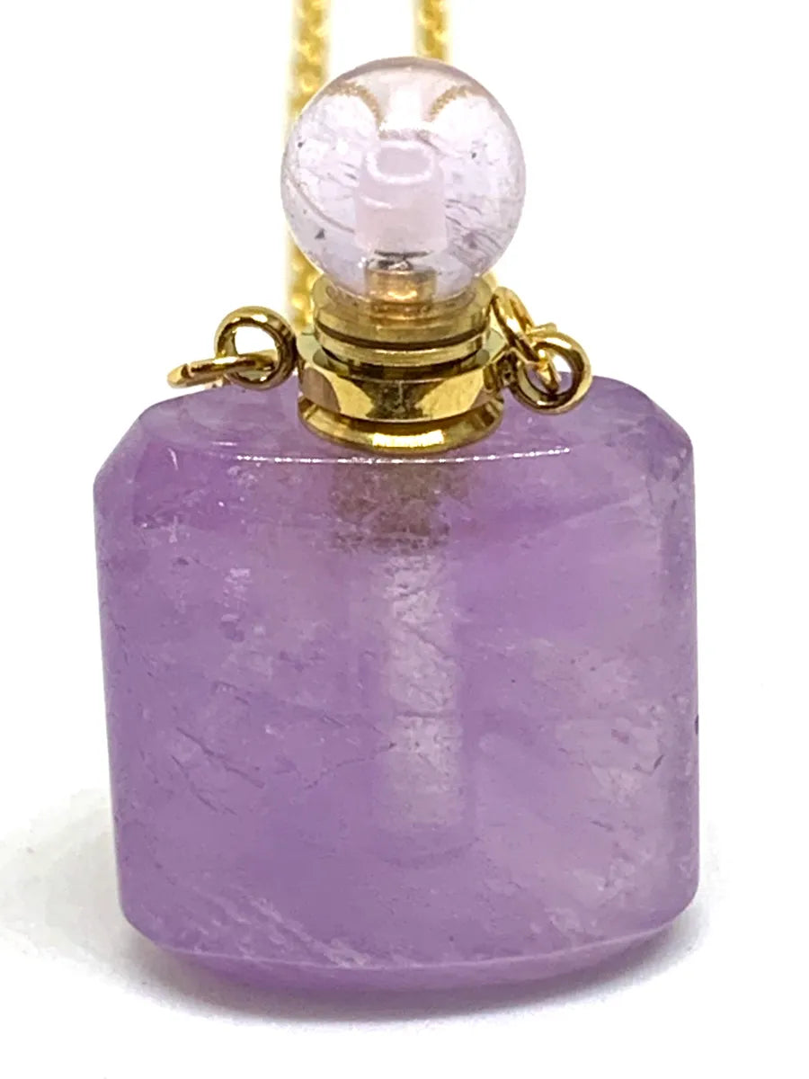 Amethyst Natural Quartz Essential Oils Perfume Bottle Pendant Necklace